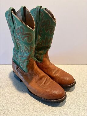 Ariat Women’s Classic Western Brown Leather & Green Shaft Cowboy Boots 9M